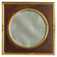 Antique Victorian Picture Frame, Brass and Leather, France, 1880s, 10 x 10 cm