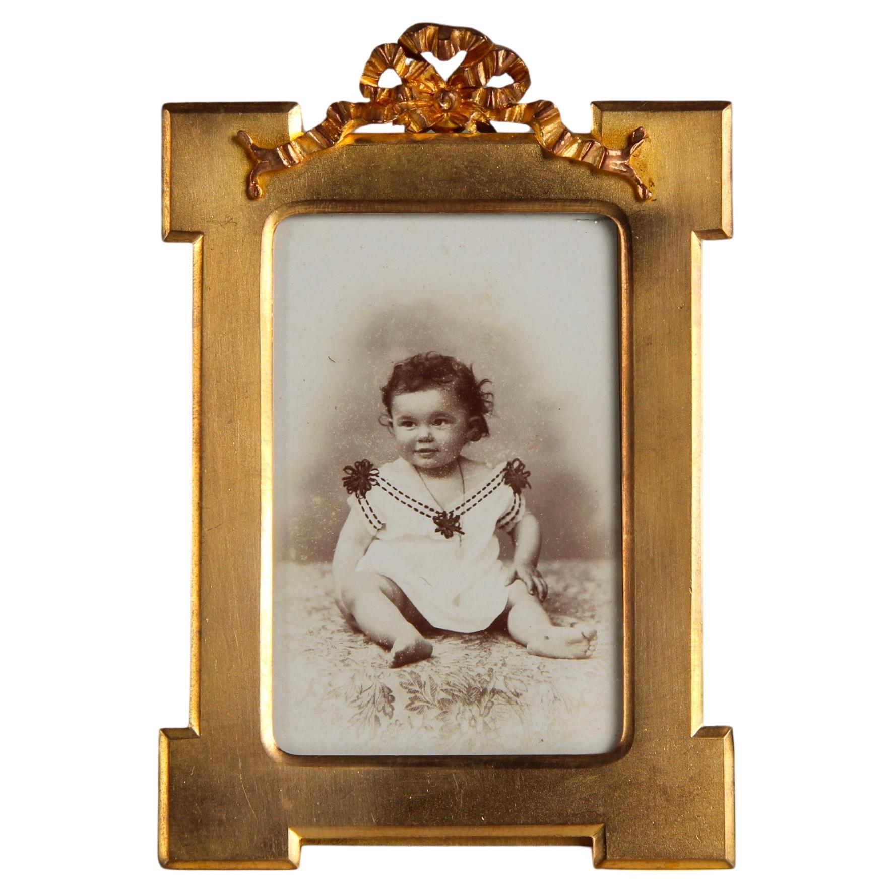 Antique Victorian Picture Frame, Bronze Dorée, France, 1880s, 5 x 8 cm