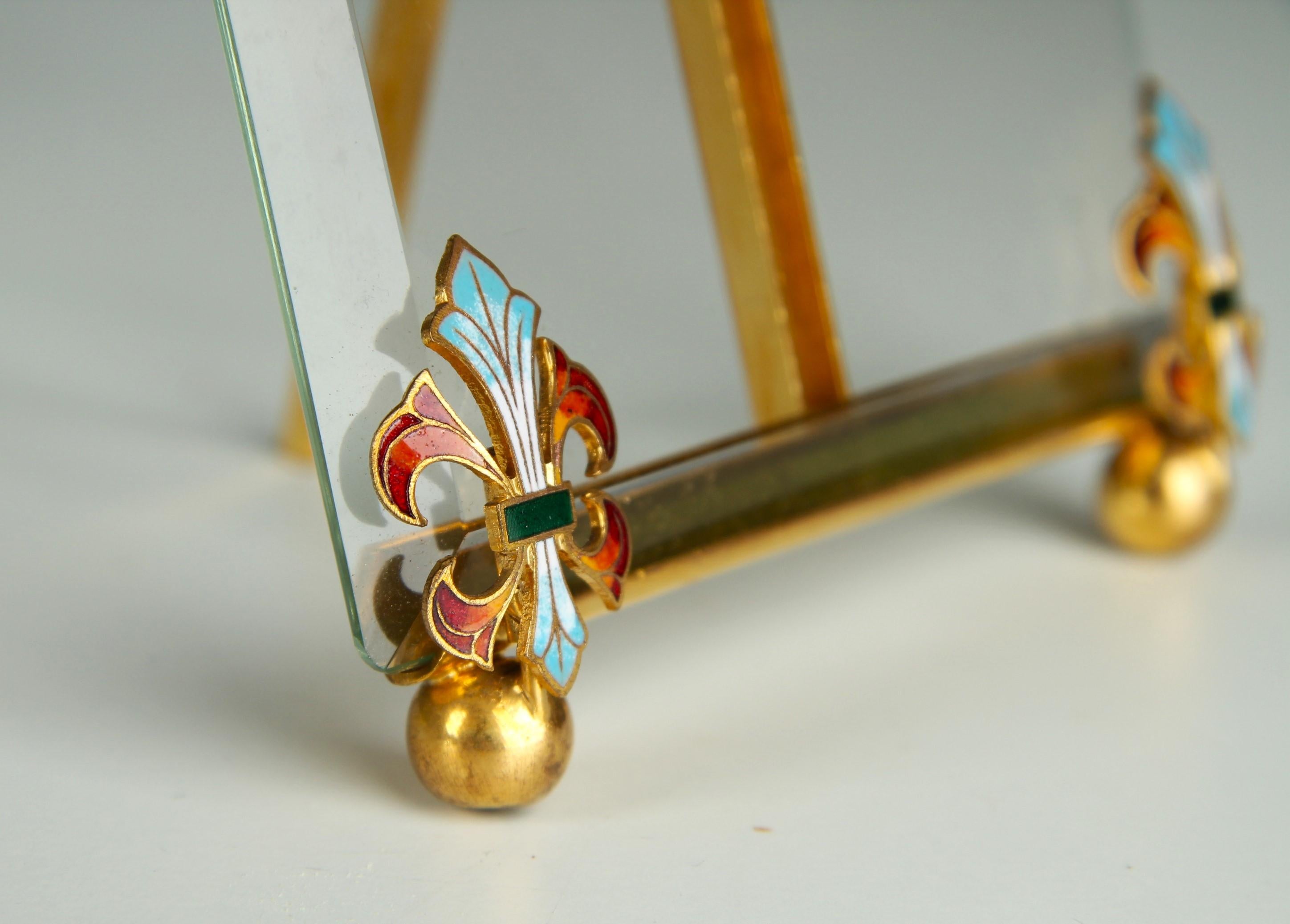 19th Century Antique Victorian Picture Frame Enameled Iris, France, 1880s, 10 x 16 cm For Sale