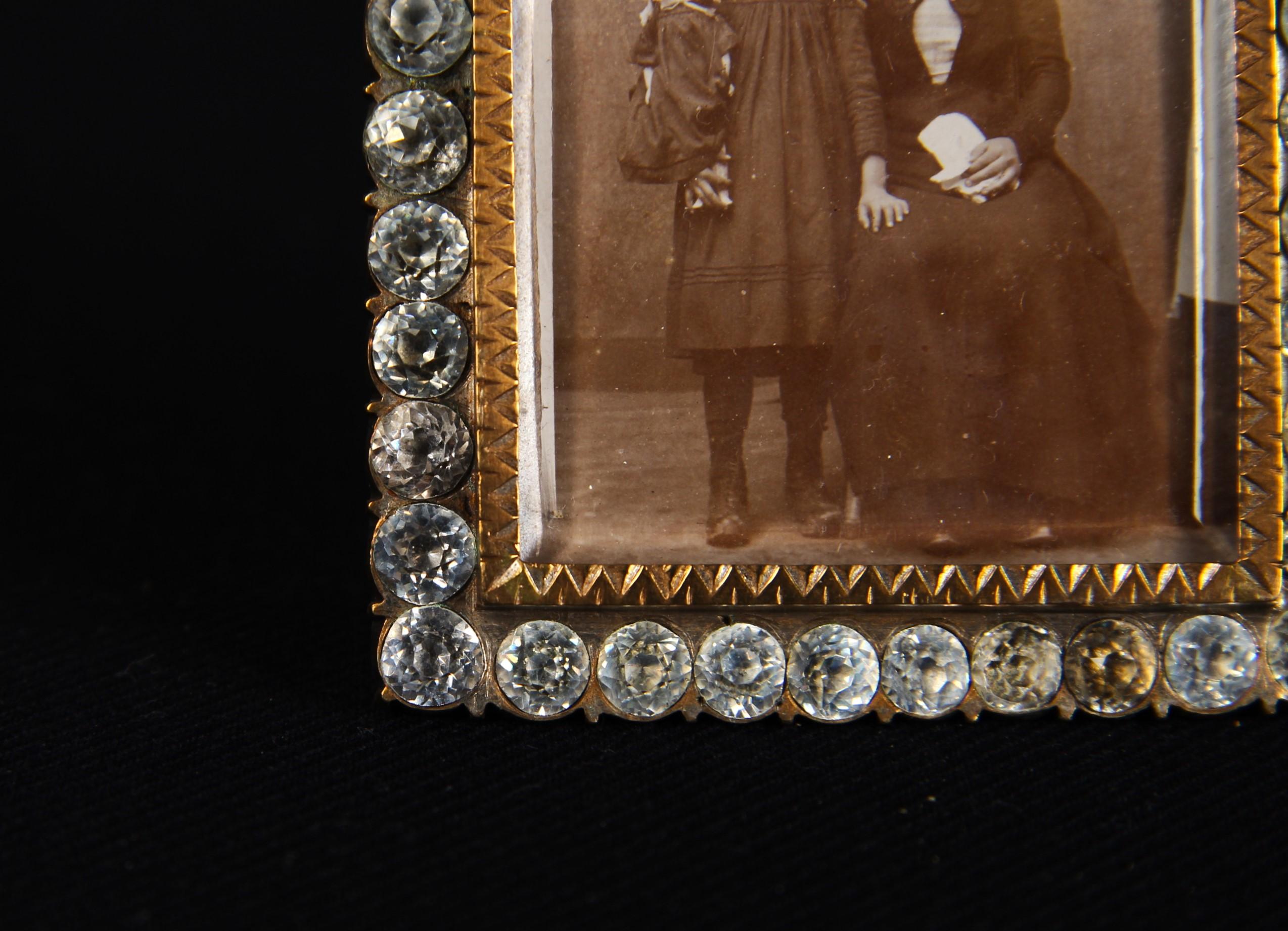 Brass Antique Victorian Picture Frame, Gemstone Photo Frame, France, 1880s, 4 x 6 cm