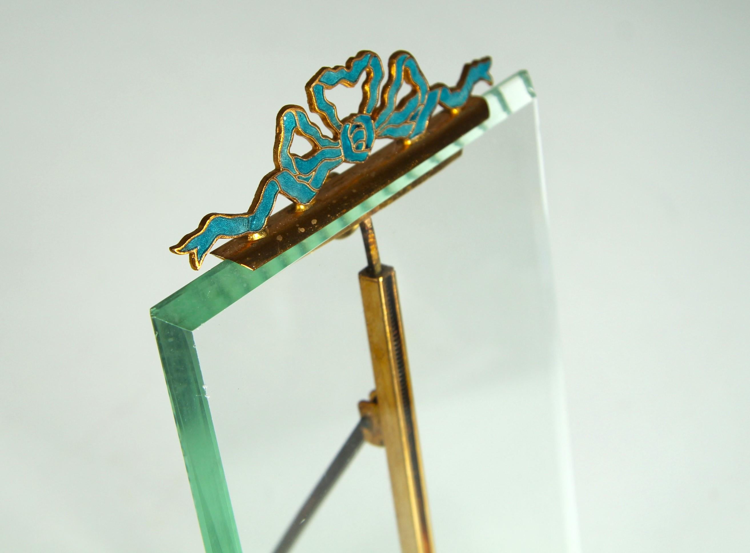 XIXe siècle Cadre photo victorien ancien avec nœud turquois, France, années 1880, 10 x 16 cm en vente
