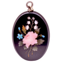 Antique Victorian Pietra Dura Locket Pendant with Floral Design, circa 1880