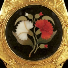 Antique Victorian Pietra Dura Pendant Mourning Locket, circa 1860