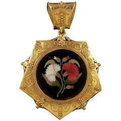 Antique Victorian Pietra Dura Pendant Mourning Locket, circa 1860