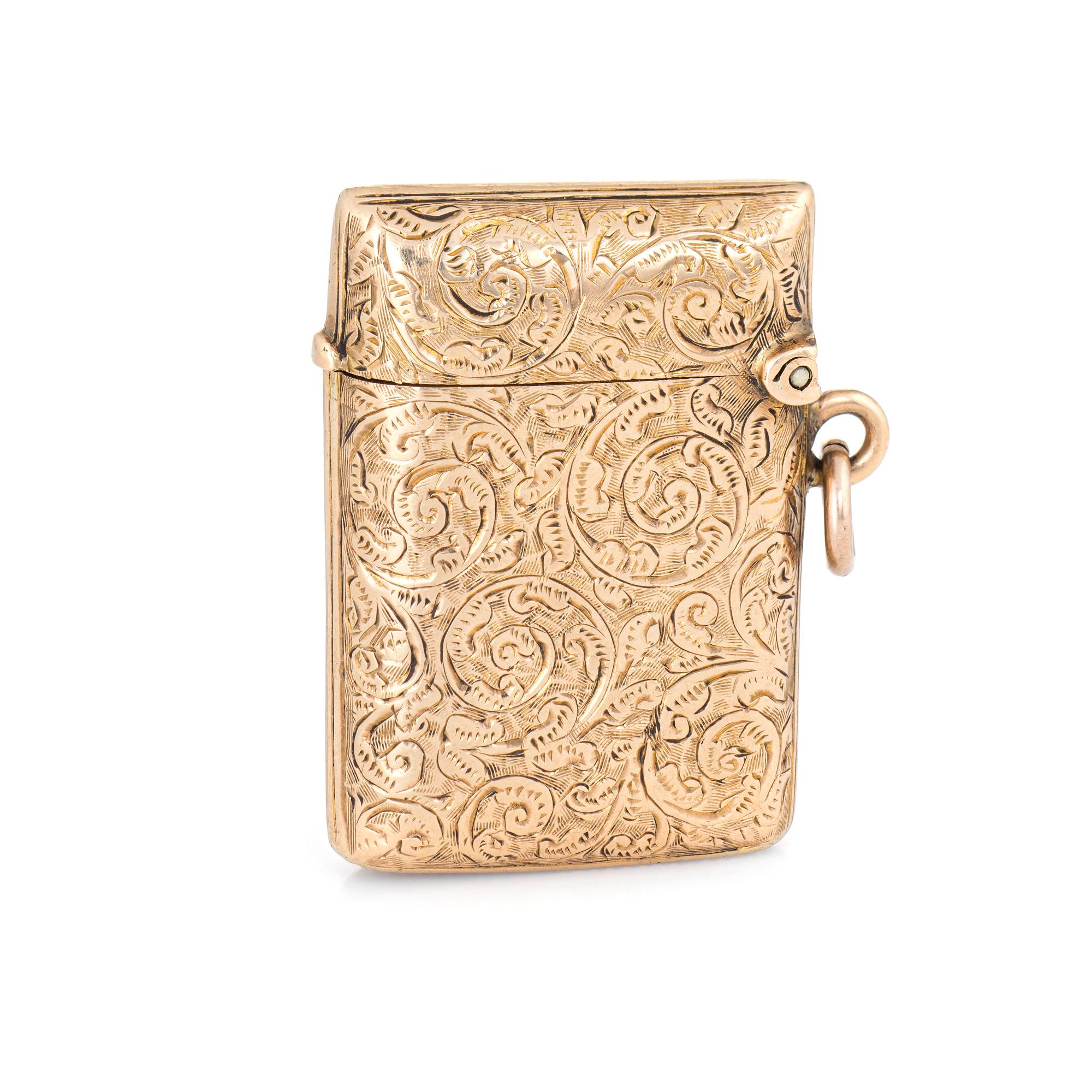 Finely detailed antique Victorian (circa 1880s to 1900s) pill box crafted in 9 karat rose gold. 

The pill box features a side positioned bale that allows for wear as a pendant. The case opens to accommodate a keepsake or photo. The exterior
