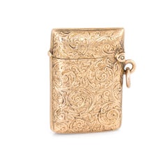Victorian Pill Box Charm Pendant 9 Karat Rose Gold Etched Snuff Keepsake Old