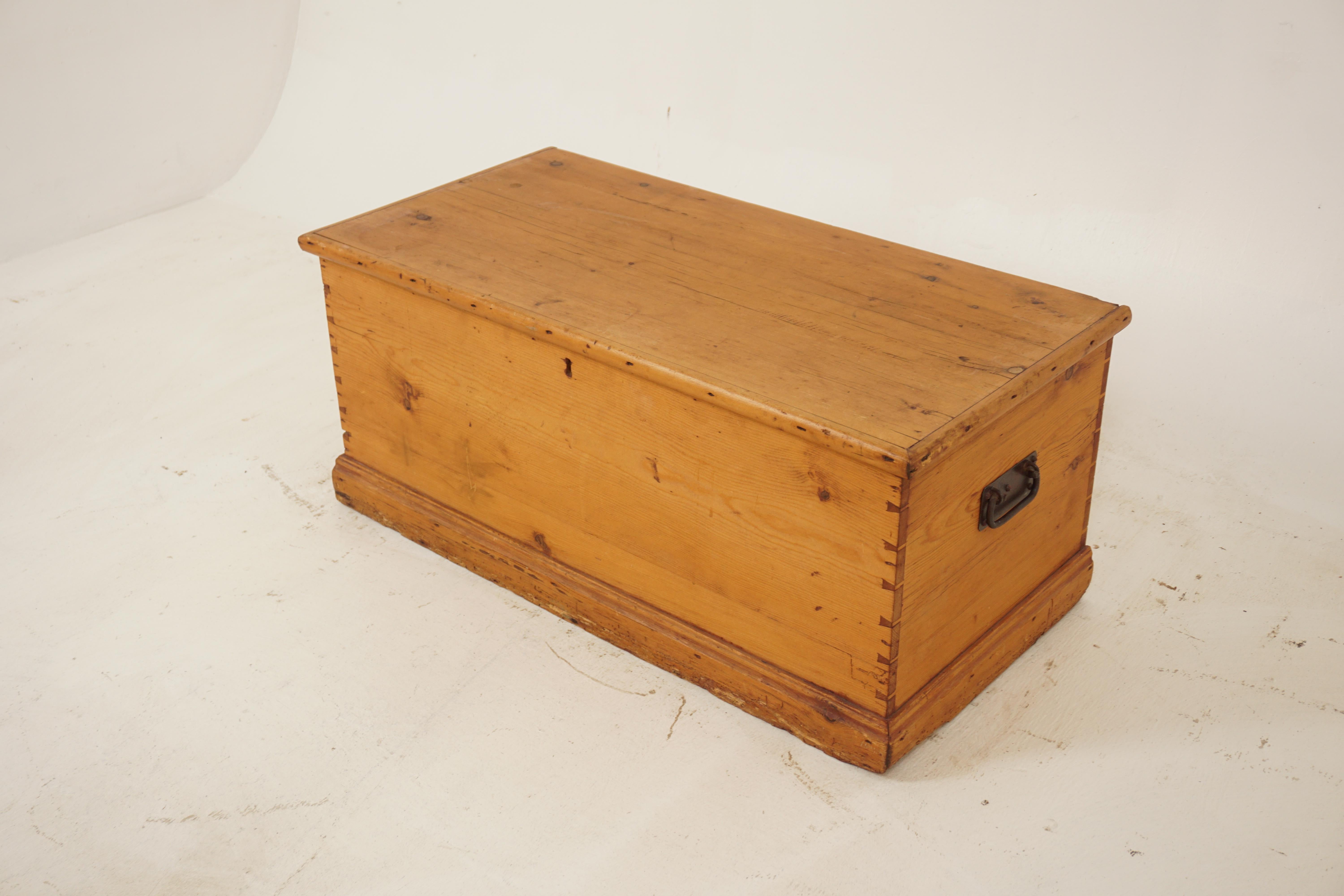Antique Victorian Pine Blanket Box, Coffee Table, Scotland 1880, B2872

Scotland 1880
Solid Pine
Original Finish
Rectangular moulded top
Dovetailed construction on all corners
Lid lifts up to reveal open storage space
Original blacksmith