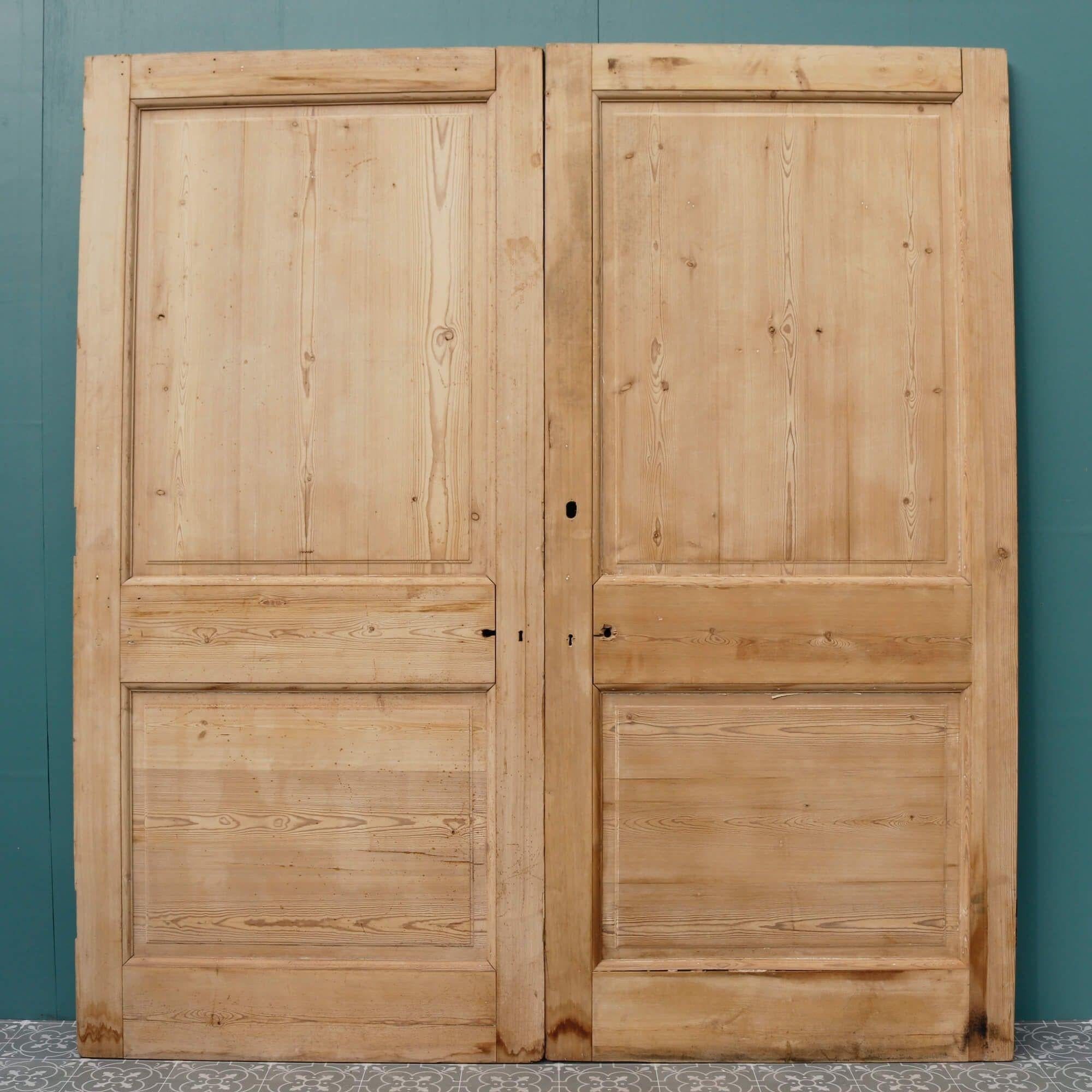 Wood Antique Victorian Pine Internal Double Doors For Sale