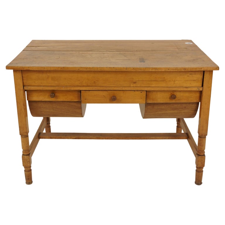 Table de cuisine victorienne ancienne en pin avec plateau de levage