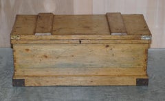 Antique Victorian Pine Military Campaign Blanket Box Chest Trunk Coffee Table