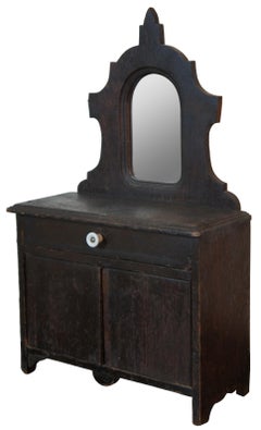 Antique Victorian Pine Miniature Salesman Sample Vanity Dresser Cabinet Mirror