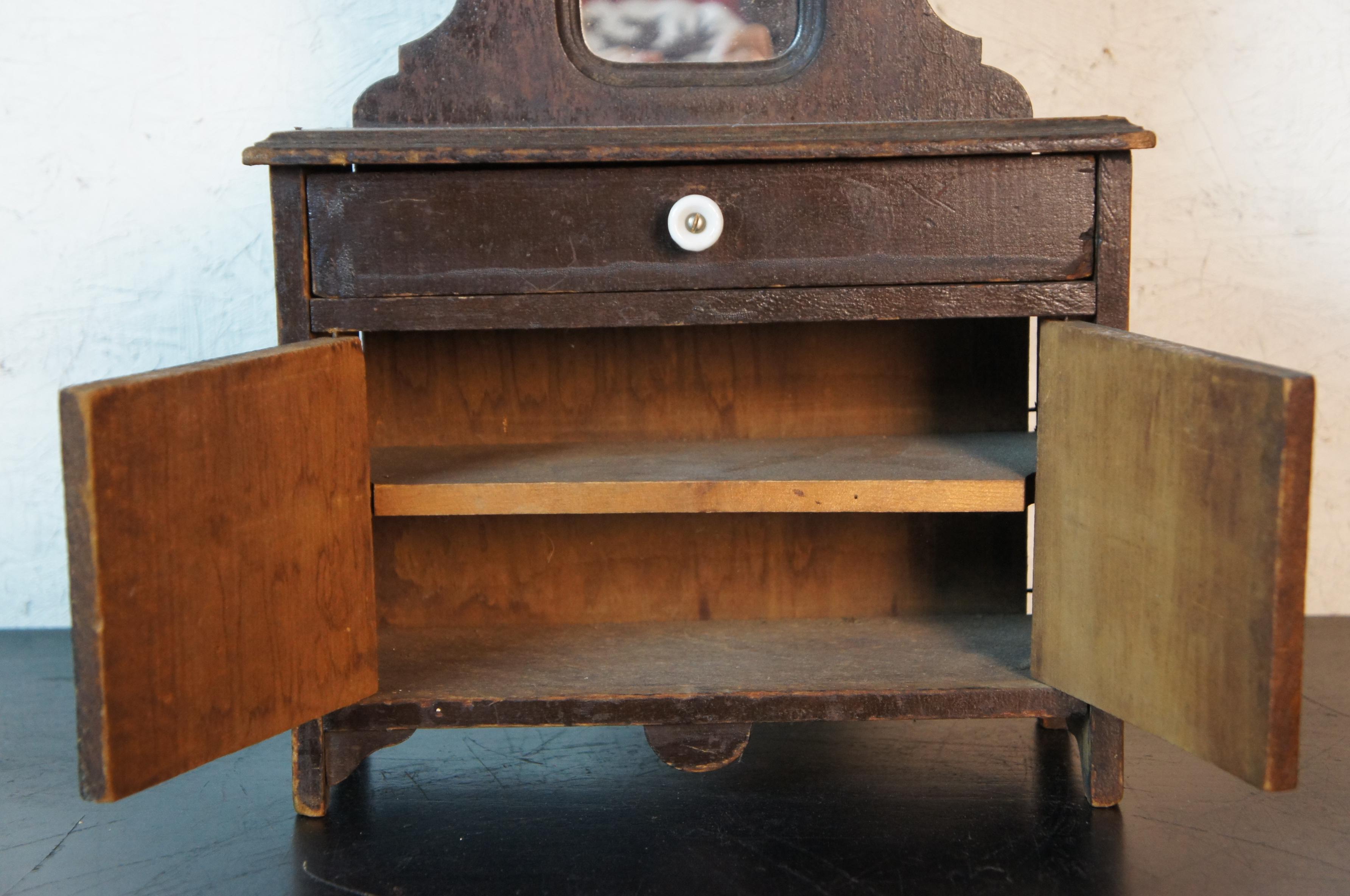 Antique Victorian Pine Miniature Salesman Sample Vanity Dresser Cabinet Mirror For Sale 1
