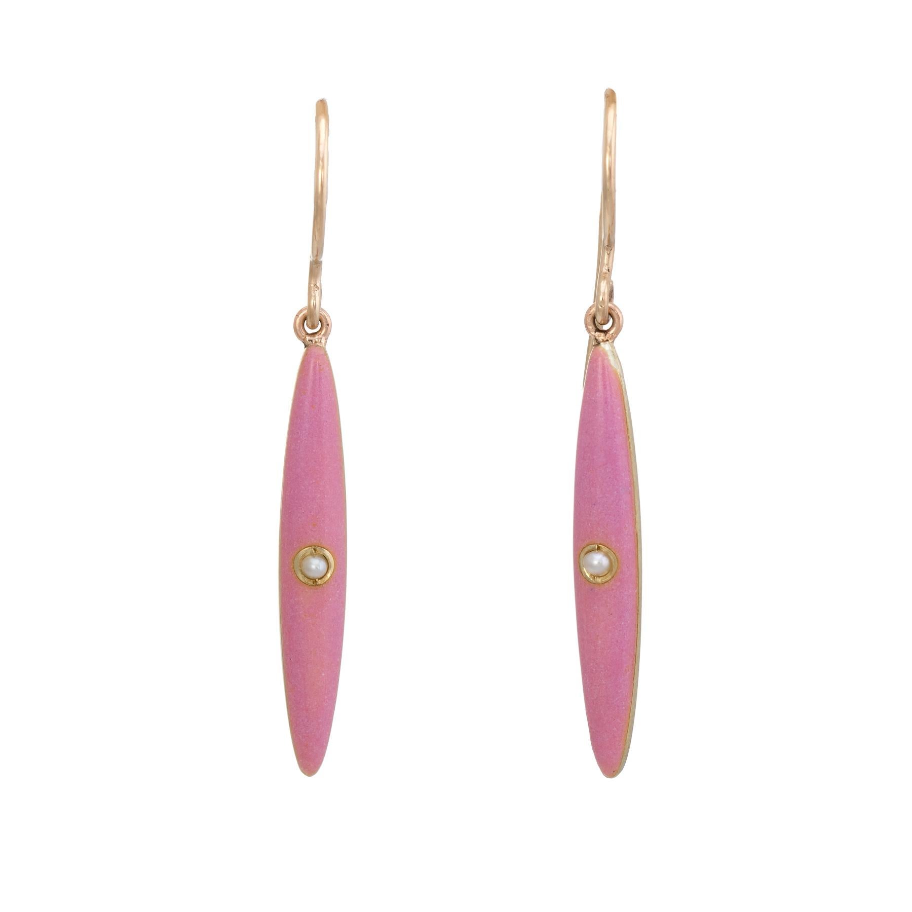 Women's Antique Victorian Pink Enamel Earrings Lingerie Pins Conversion 14 Karat Gold