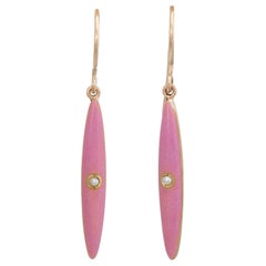 Antique Victorian Pink Enamel Earrings Lingerie Pins Conversion 14 Karat Gold