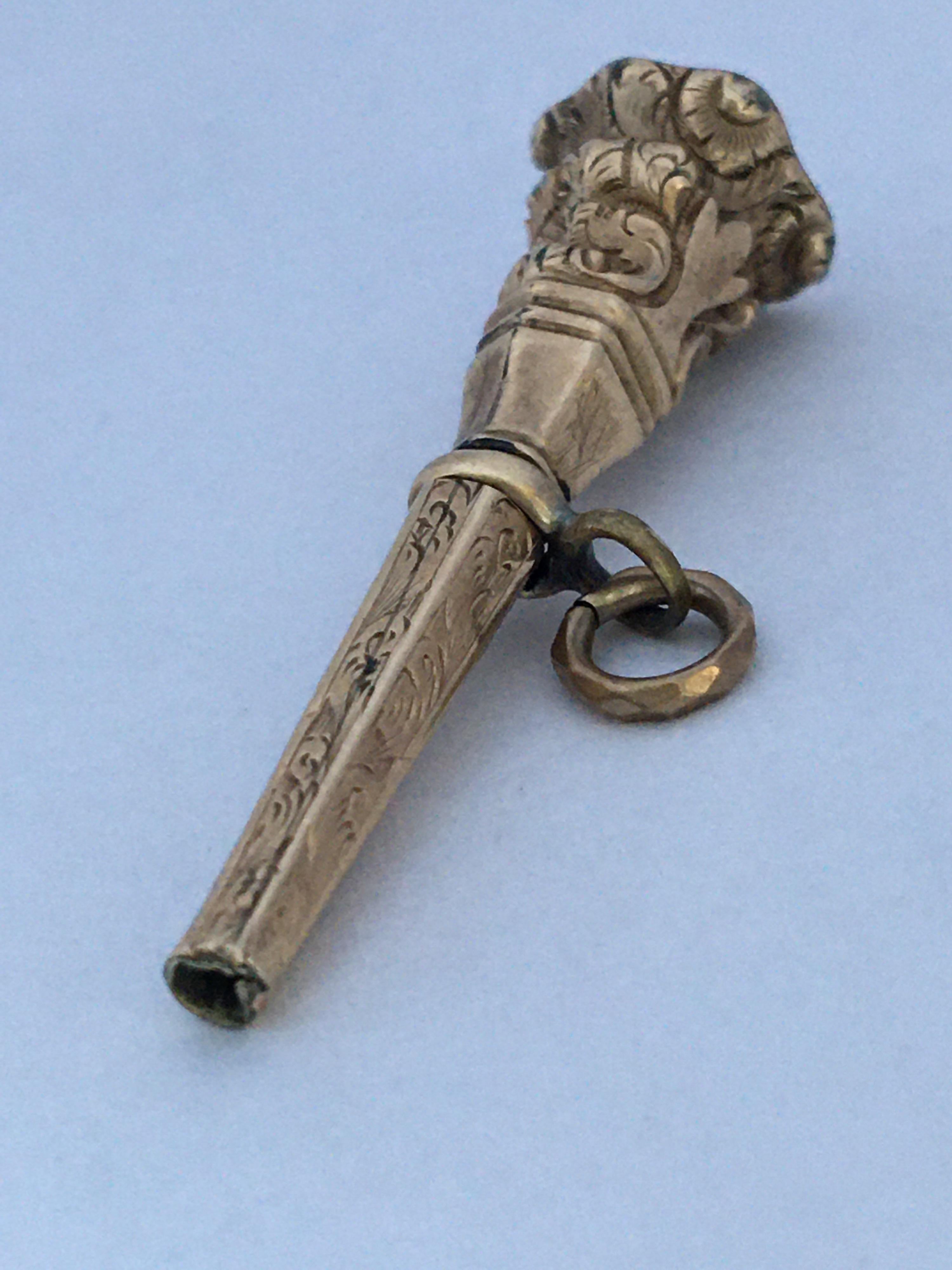 Antique Victorian Pink Paste Gold Cased Trumpet Watch Key Fob Pendant Charm For Sale 5