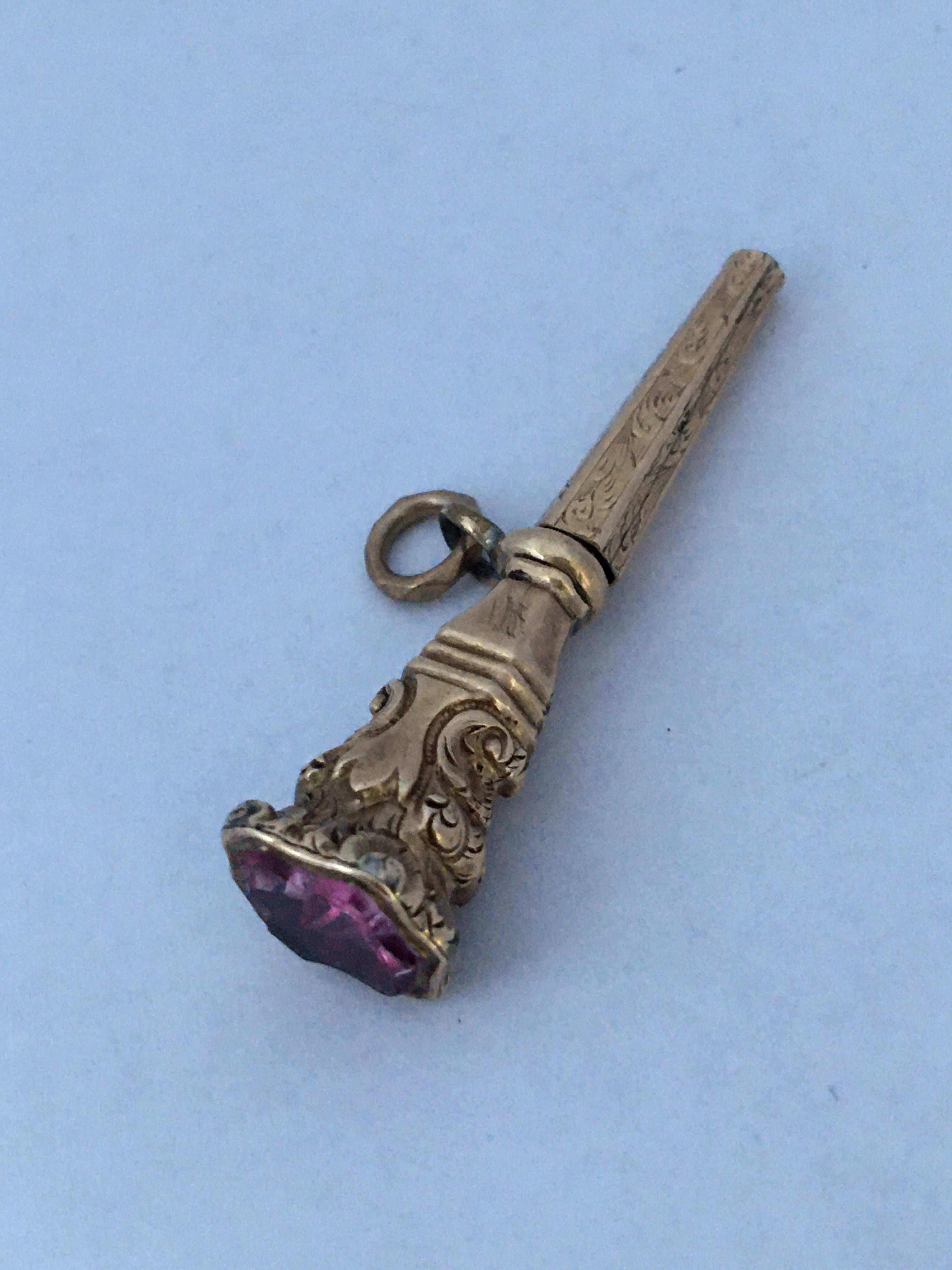 Antique Victorian Pink Paste Gold Cased Trumpet Watch Key Fob Pendant Charm For Sale 8