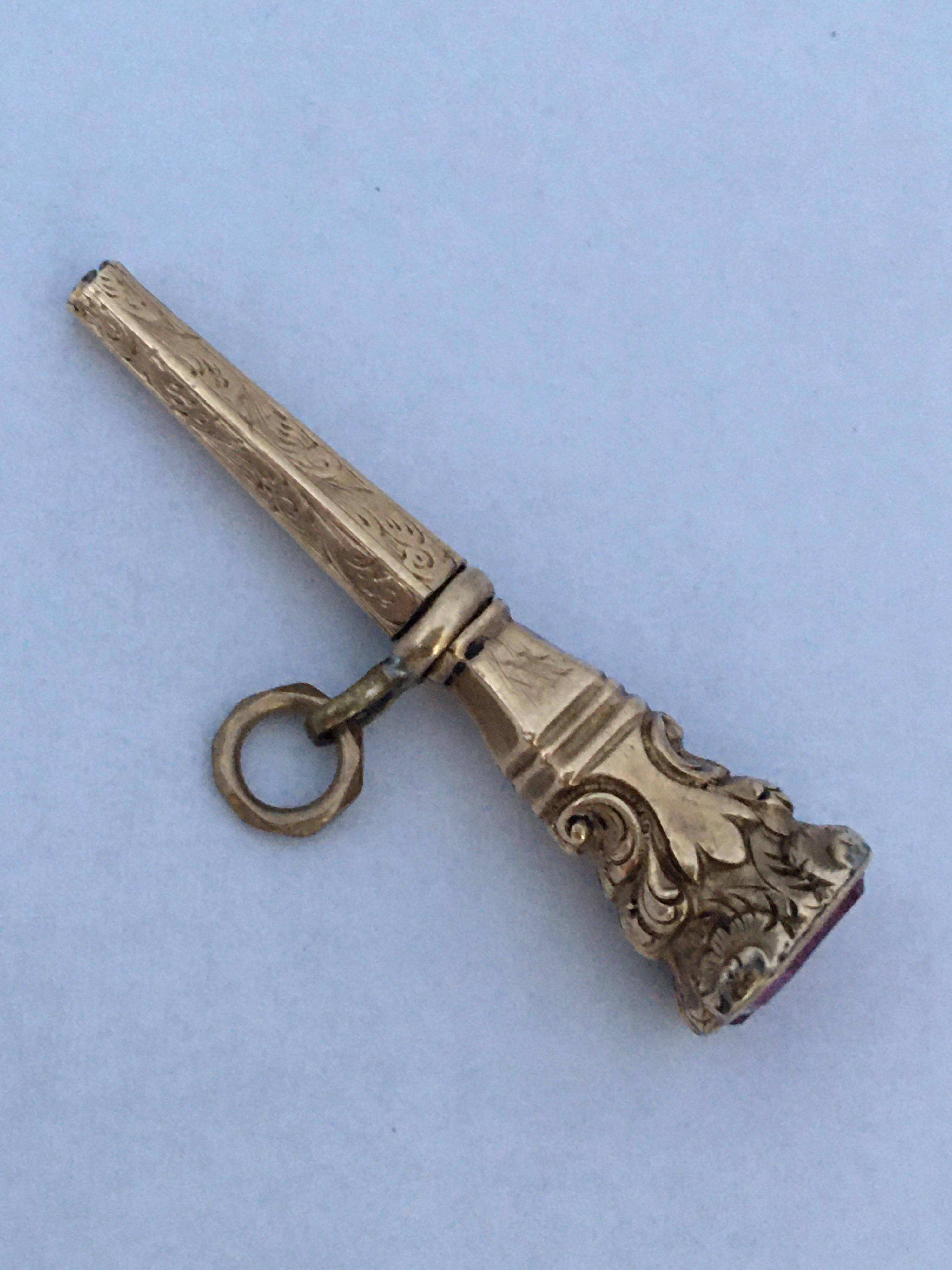 Women's or Men's Antique Victorian Pink Paste Gold Cased Trumpet Watch Key Fob Pendant Charm For Sale