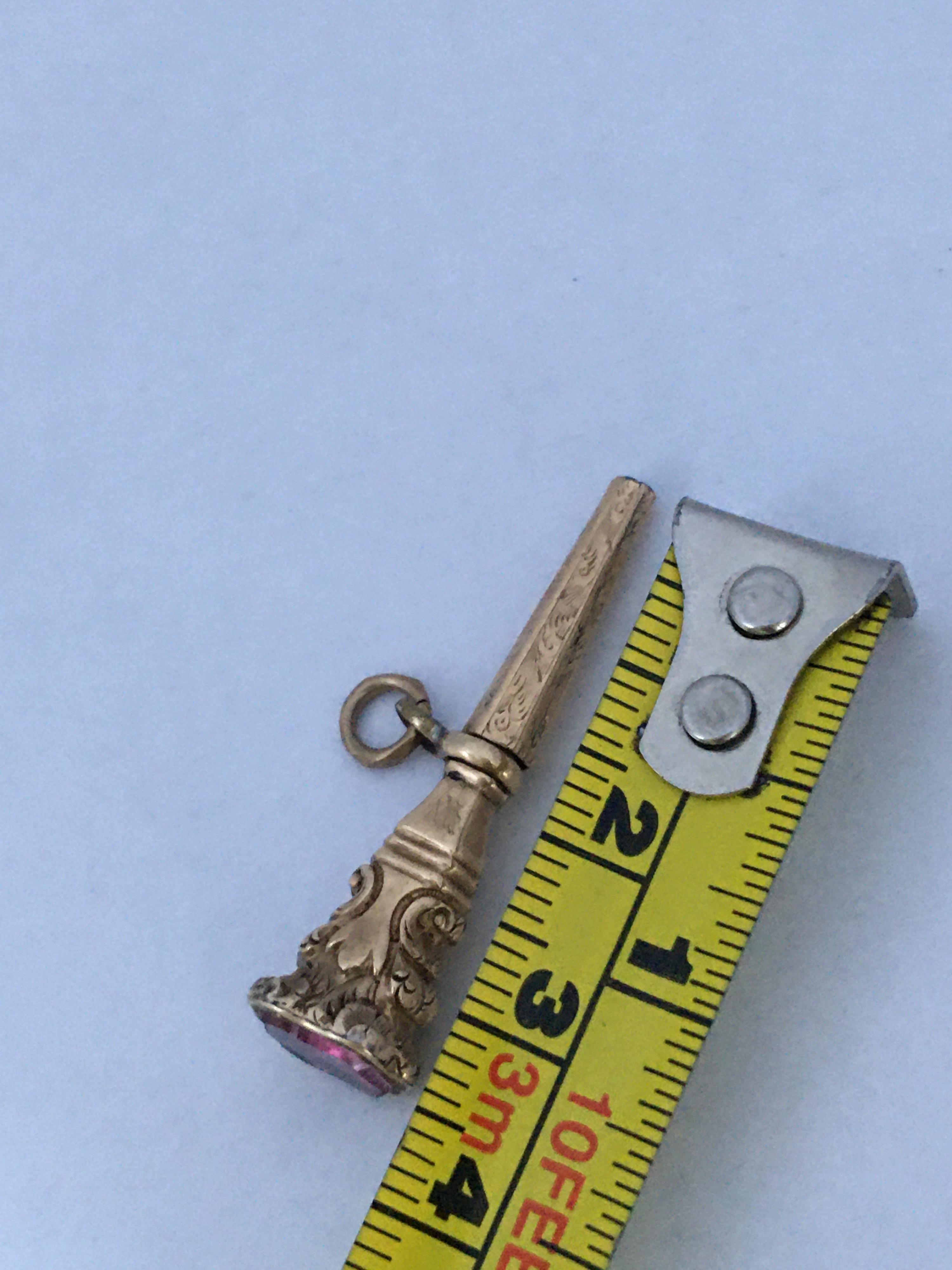Antique Victorian Pink Paste Gold Cased Trumpet Watch Key Fob Pendant Charm For Sale 3