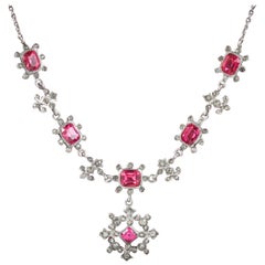 Antique Victorian Pink Paste Silver circa 1900 Necklace