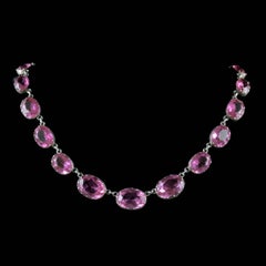 Antique Victorian Pink Paste Necklace Silver Collar, circa 1880