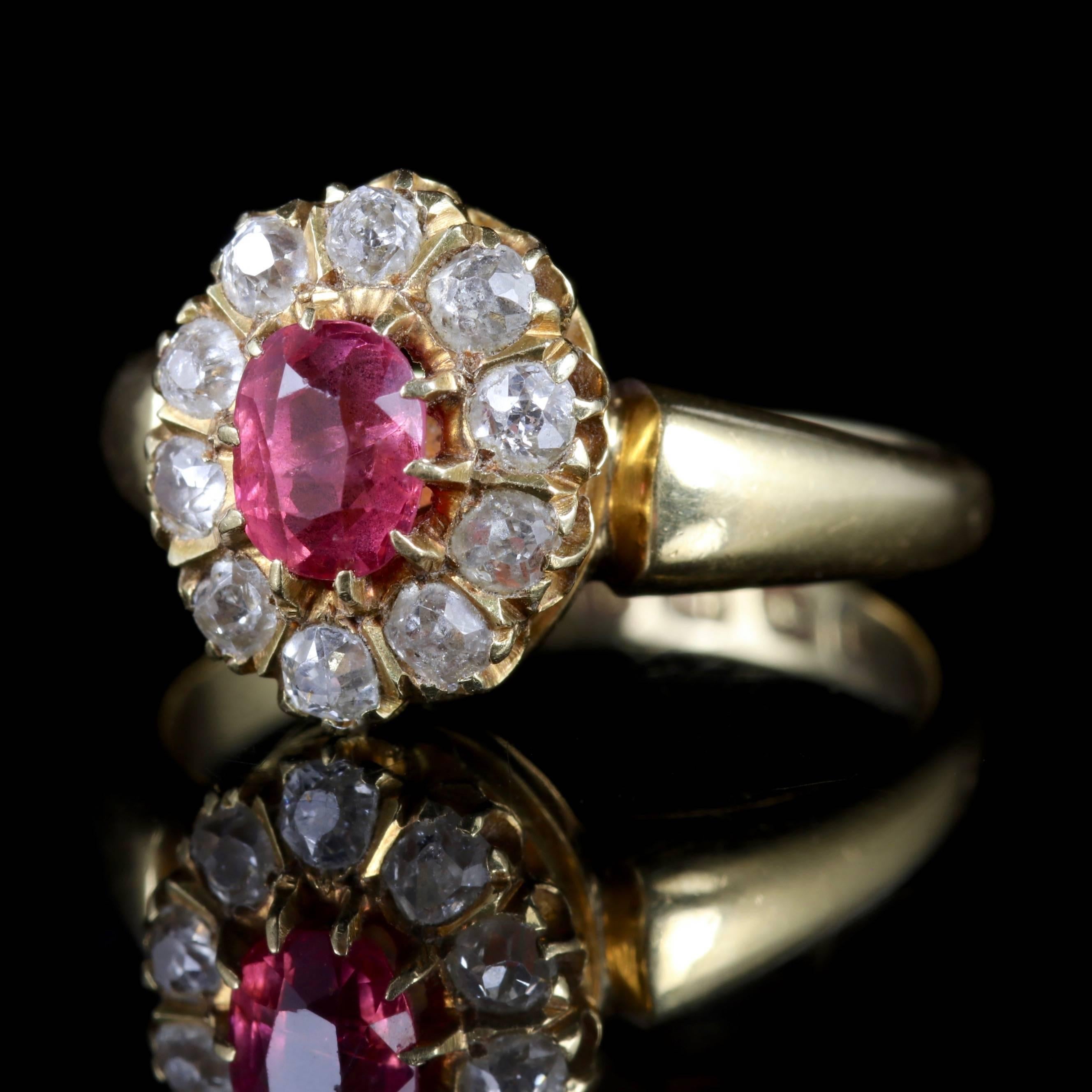 Women's Antique Victorian Pink Sapphire Diamond Ring 18 Carat Dated 1891