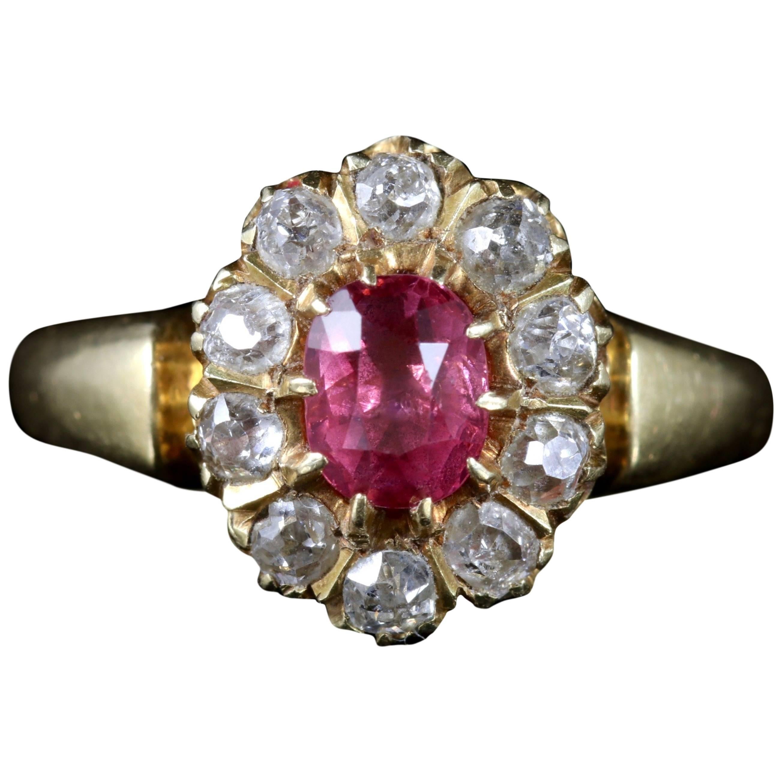 Antique Victorian Pink Sapphire Diamond Ring 18 Carat Dated 1891
