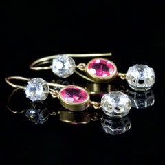 Antique Victorian Pink White Paste Stone Earrings Silver 18 Carat, circa 1900