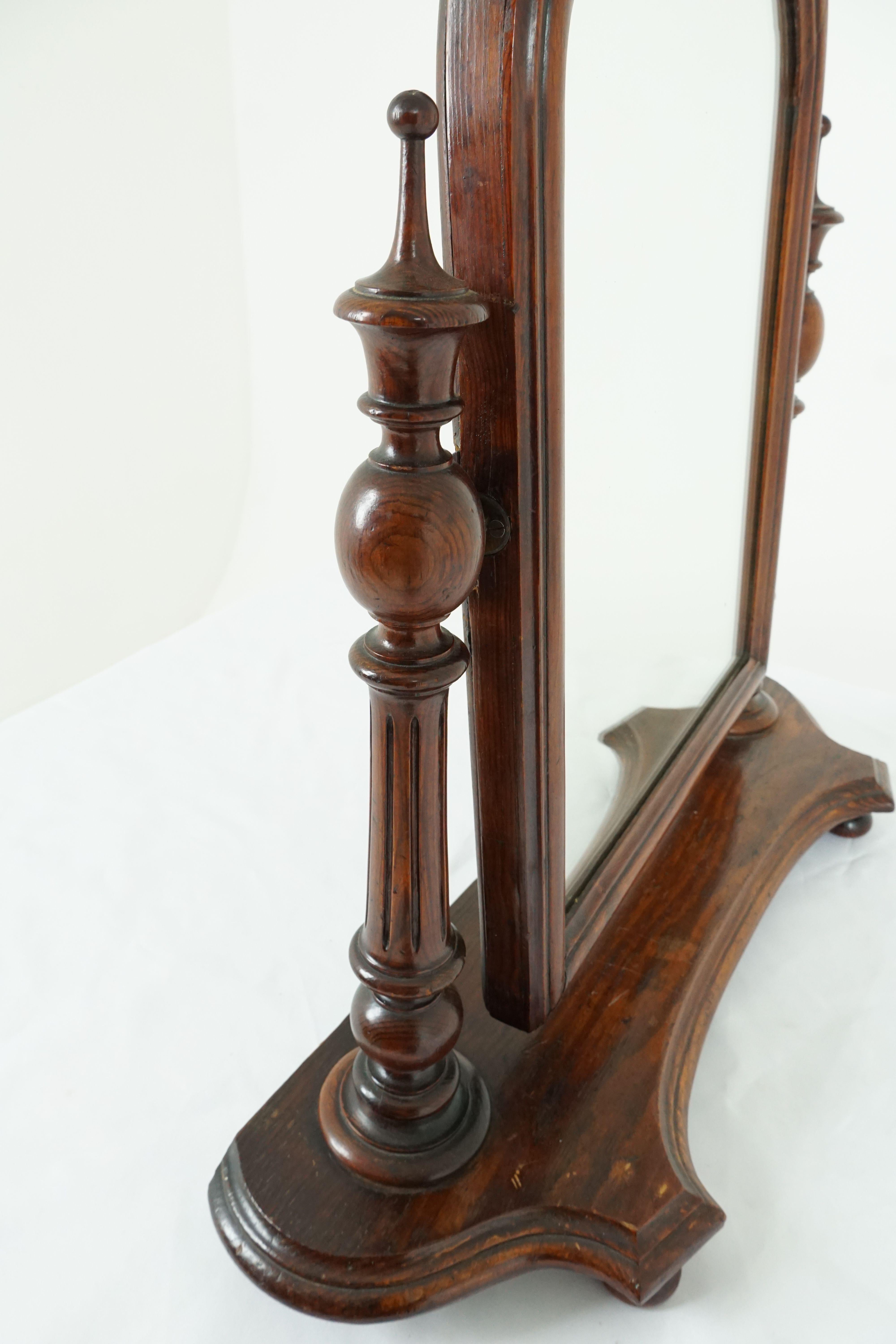 Hand-Crafted Antique Victorian Pitch Pine Dressing Table Mirror On Stand, Scotland 1870, 1774