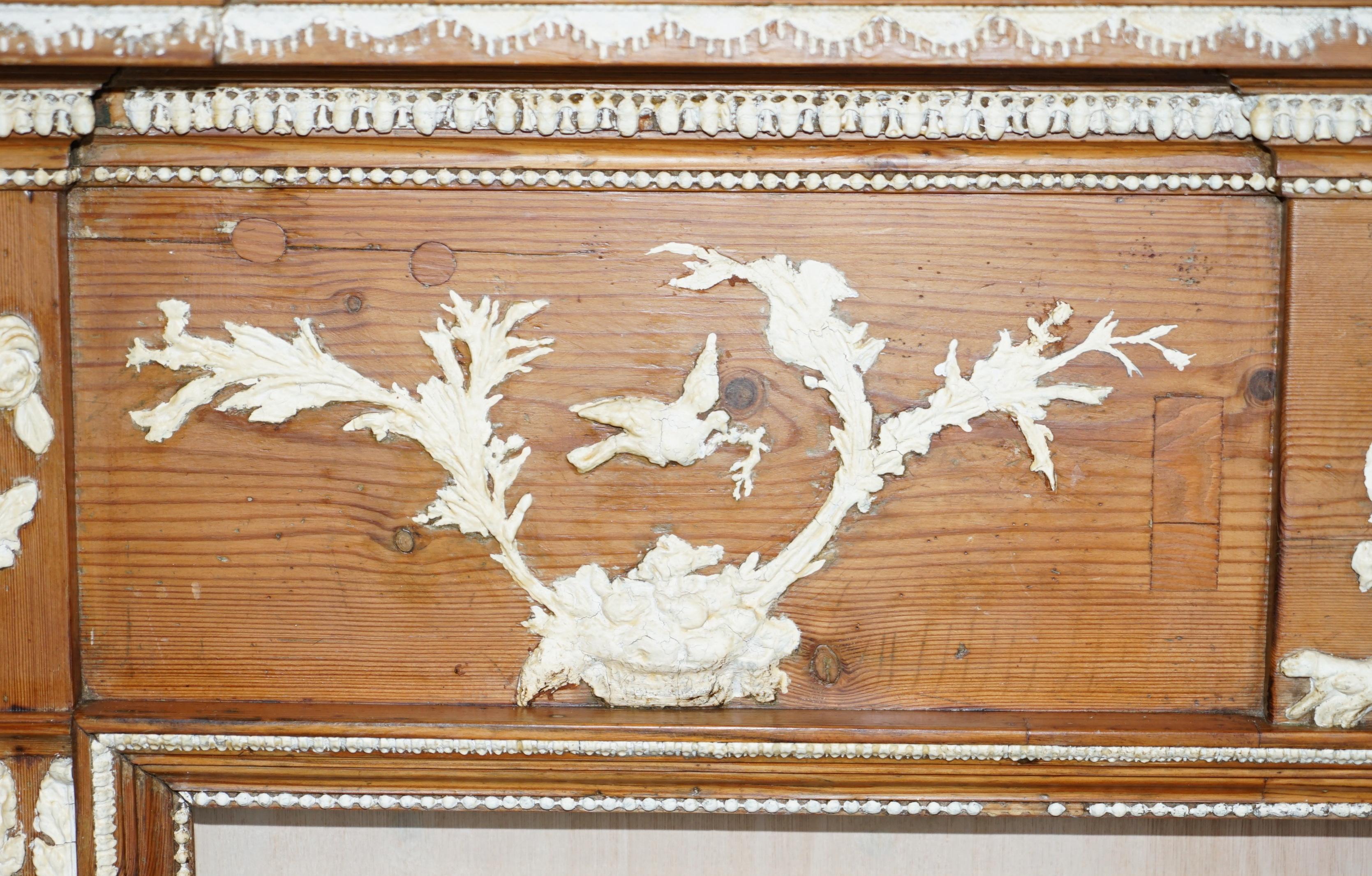 Antique Victorian Pitch Pine & Gesso Carved Fire Surround Fireplace Mantlepiece For Sale 6