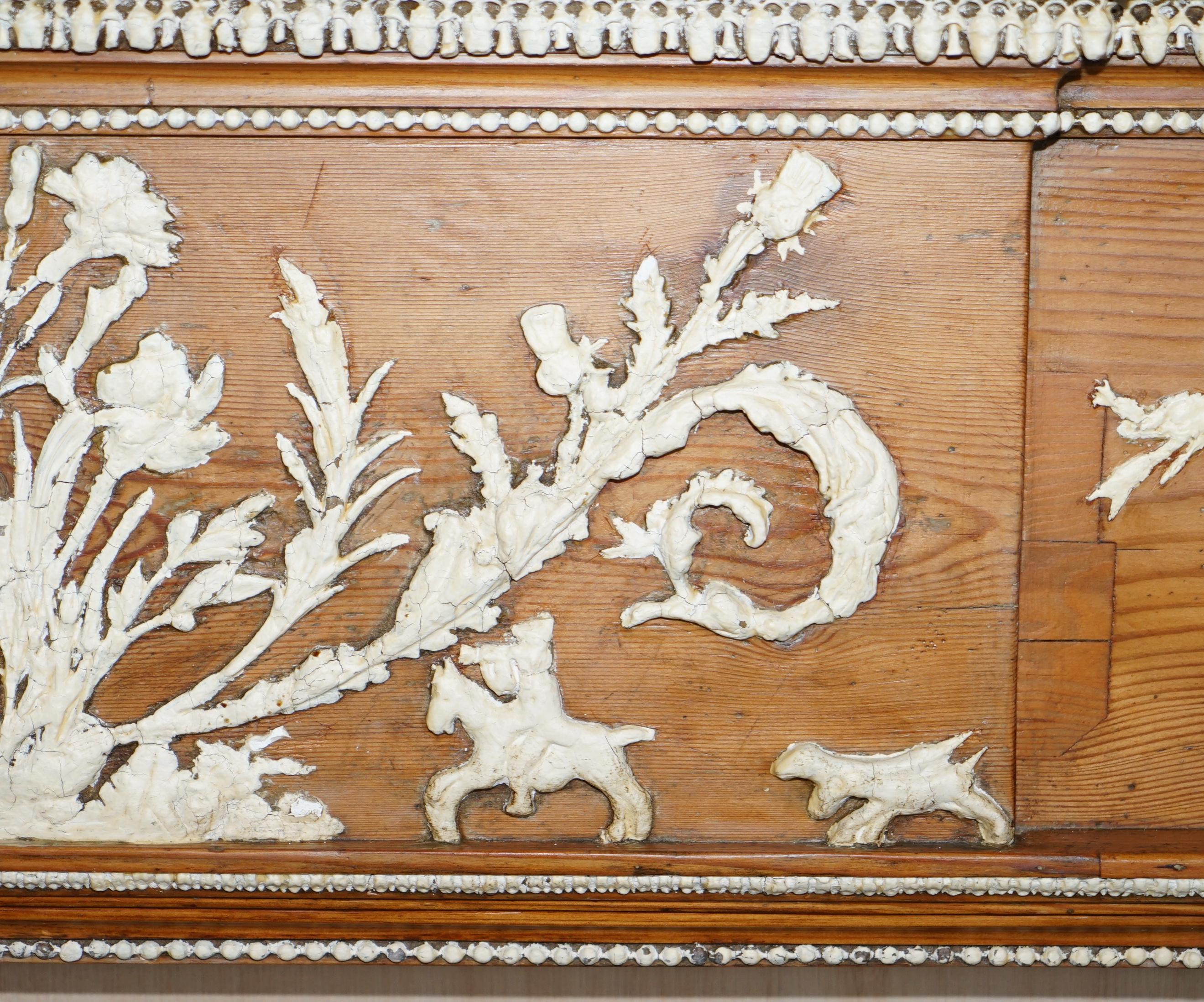 Mid-19th Century Antique Victorian Pitch Pine & Gesso Carved Fire Surround Fireplace Mantlepiece For Sale