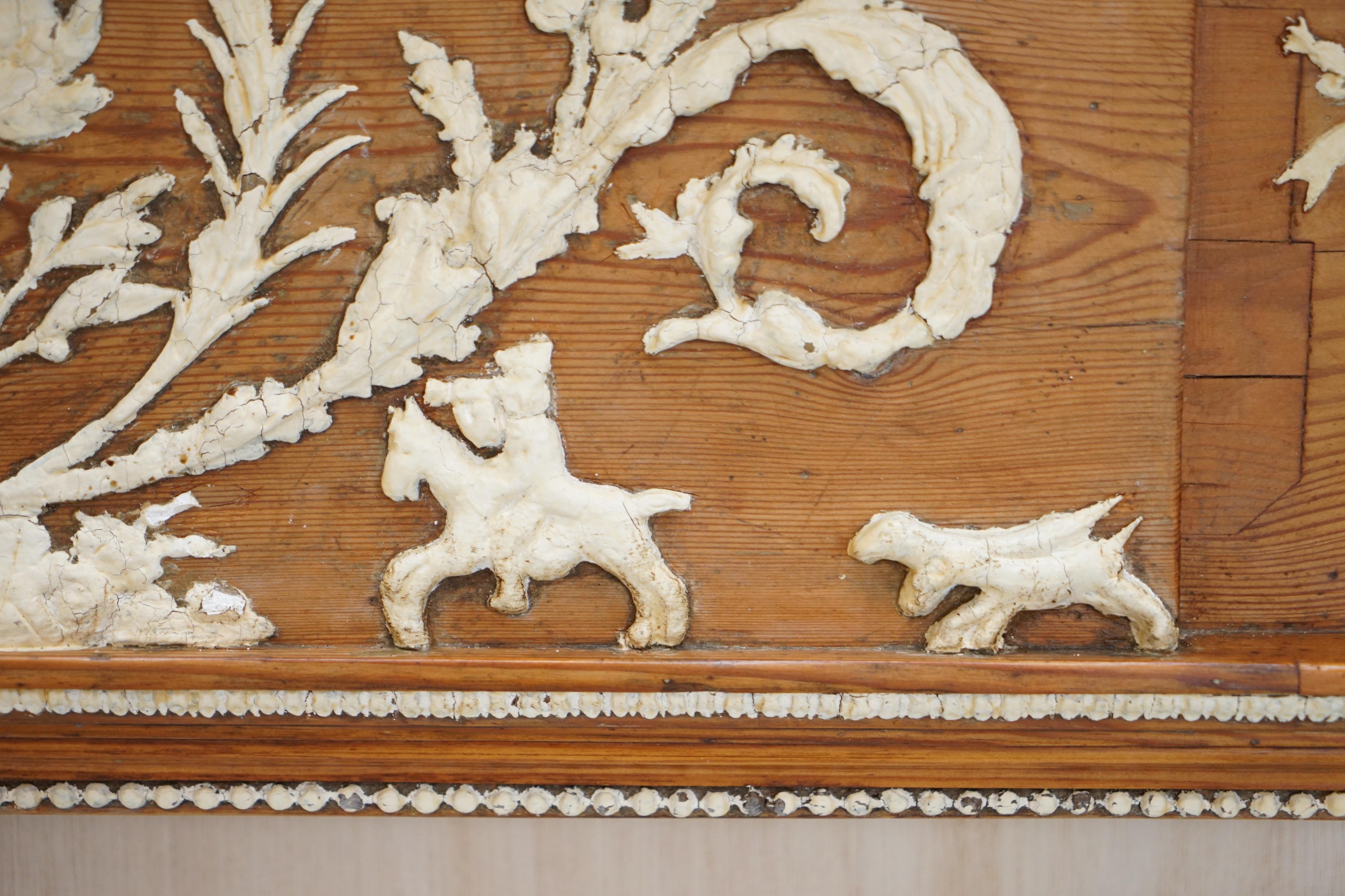 Antique Victorian Pitch Pine & Gesso Carved Fire Surround Fireplace Mantlepiece For Sale 1