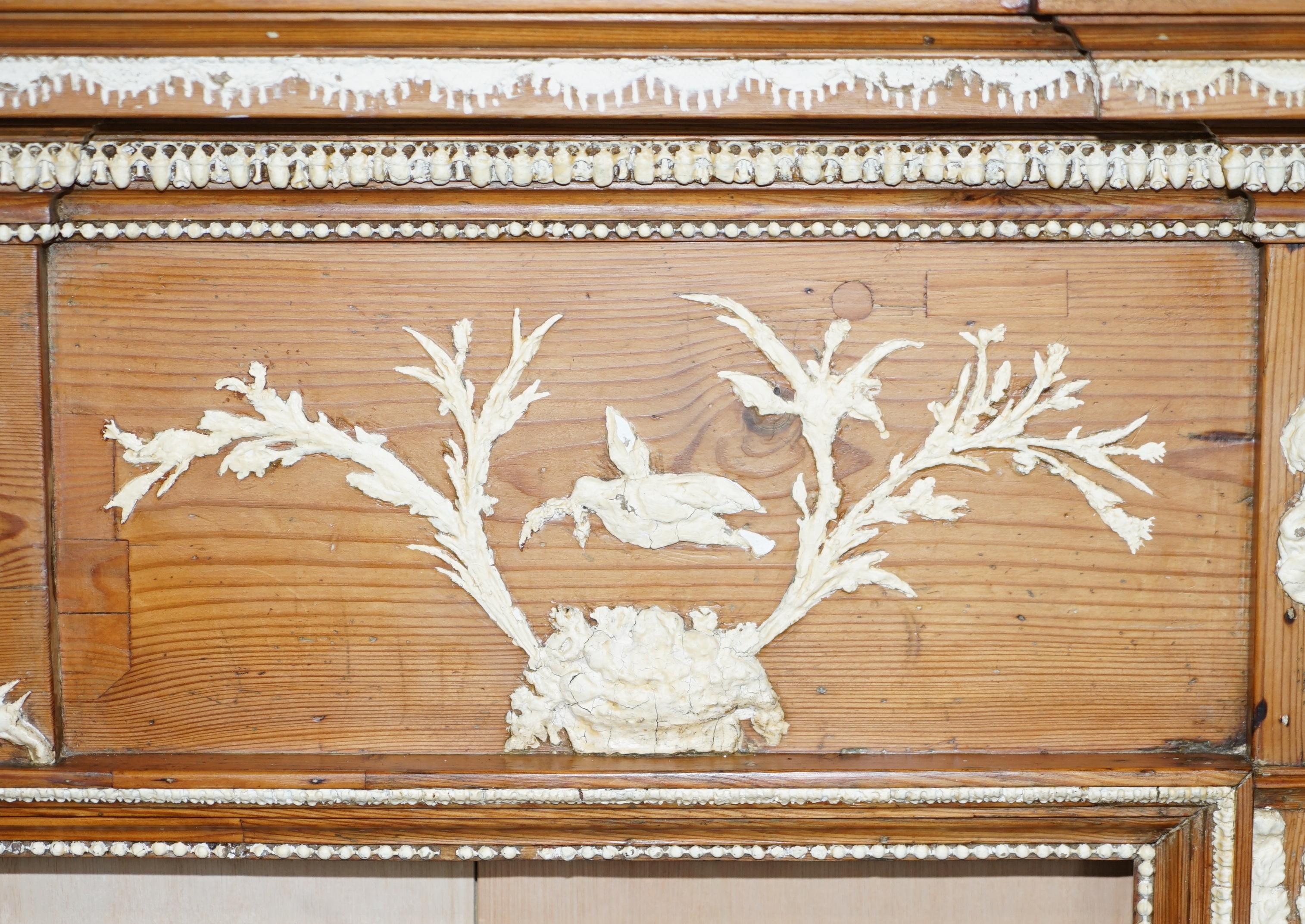 Antique Victorian Pitch Pine & Gesso Carved Fire Surround Fireplace Mantlepiece For Sale 2