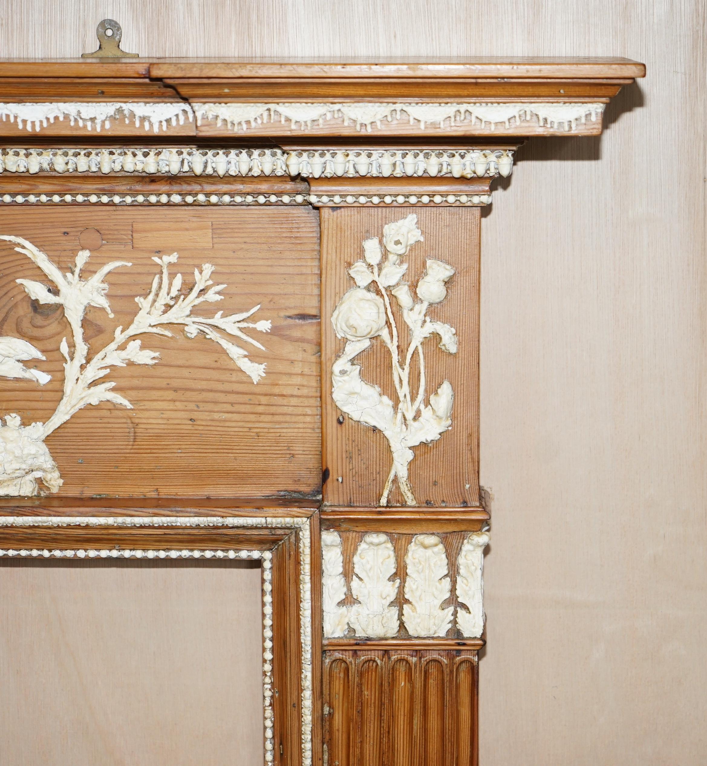 Antique Victorian Pitch Pine & Gesso Carved Fire Surround Fireplace Mantlepiece For Sale 3
