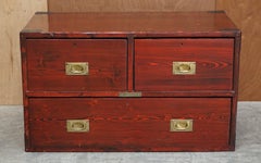 Antique Victorian Pitch Pine Military Campaign Used Chest of Drawers +Name Plate