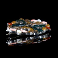 Antique Victorian Plaid Agate Scottish Brooch Silver, circa 1860
