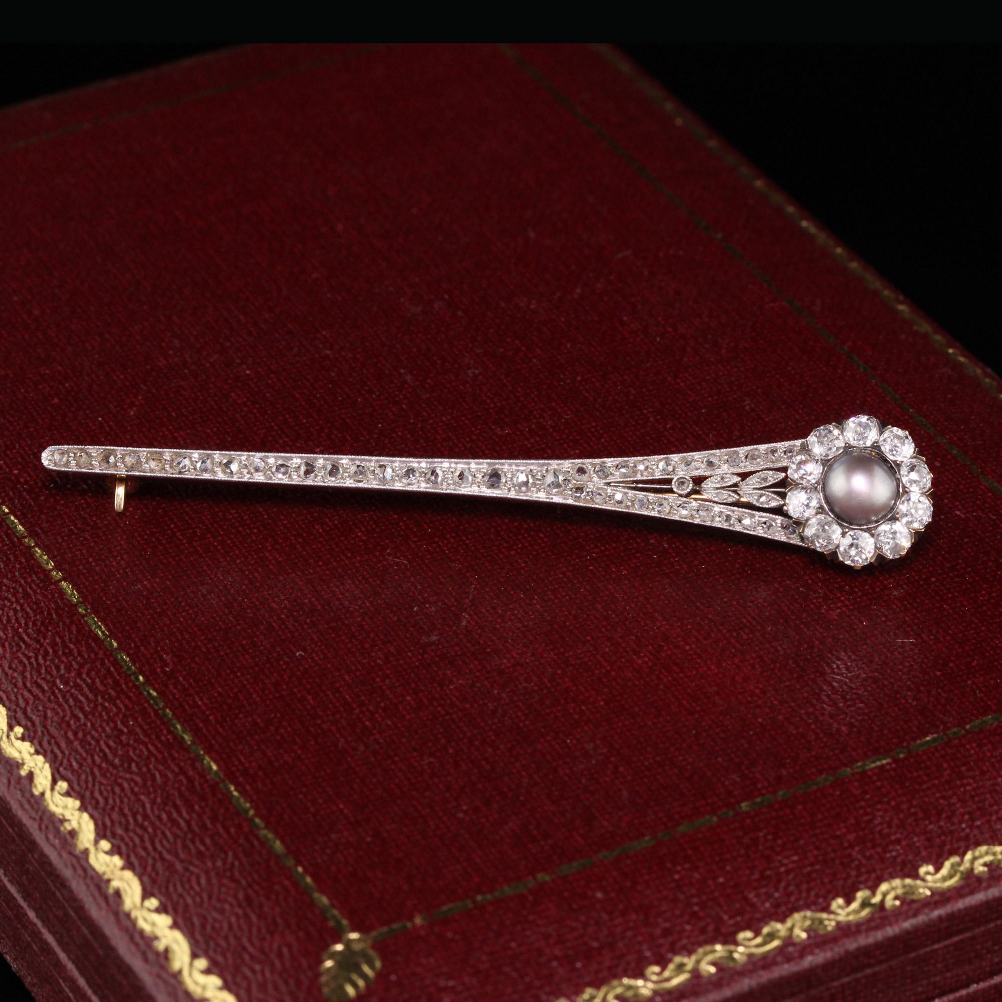 Modern Antique Victorian Platinum Diamond and Pearl Brooch