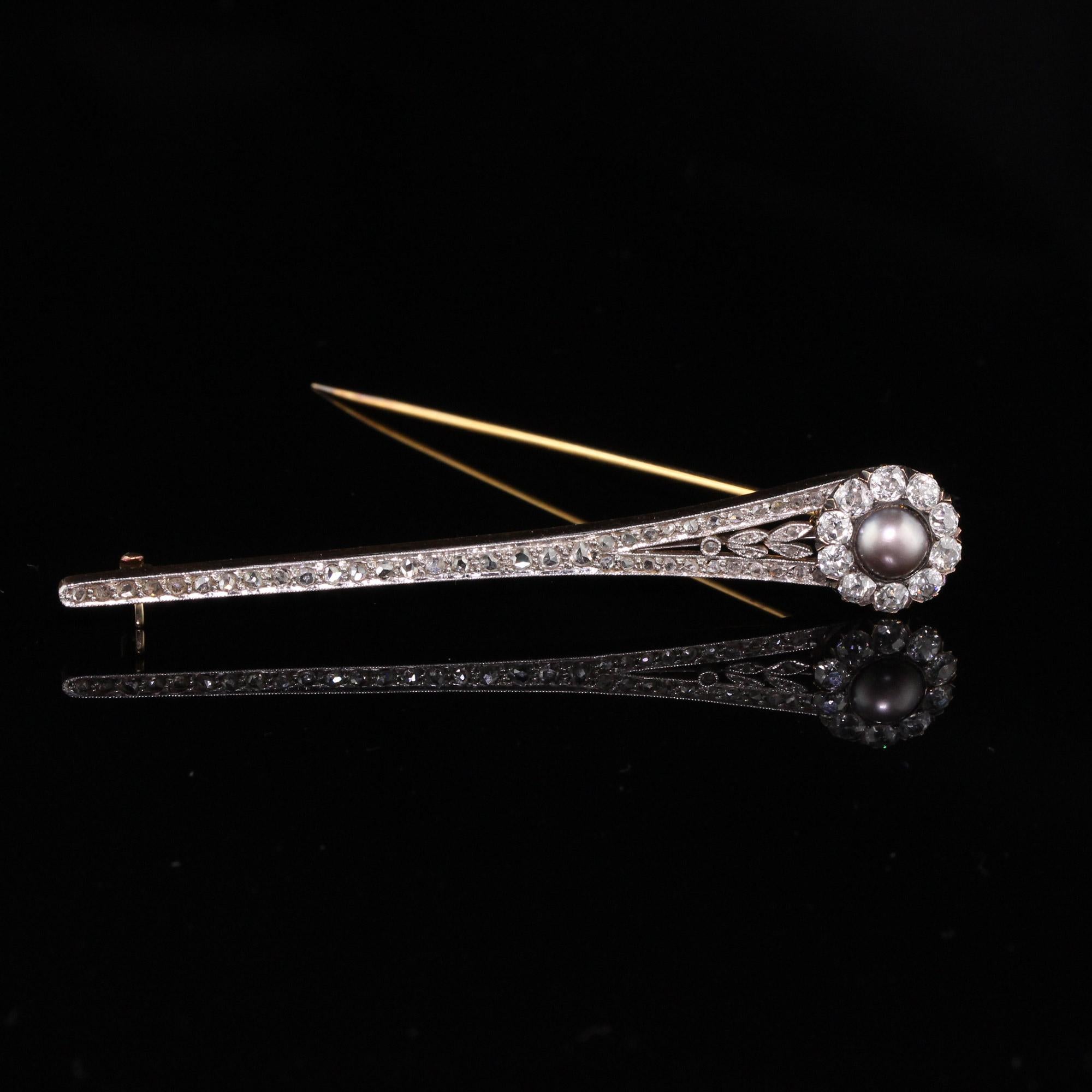 Antique Victorian Platinum Diamond and Pearl Brooch In Good Condition In Great Neck, NY