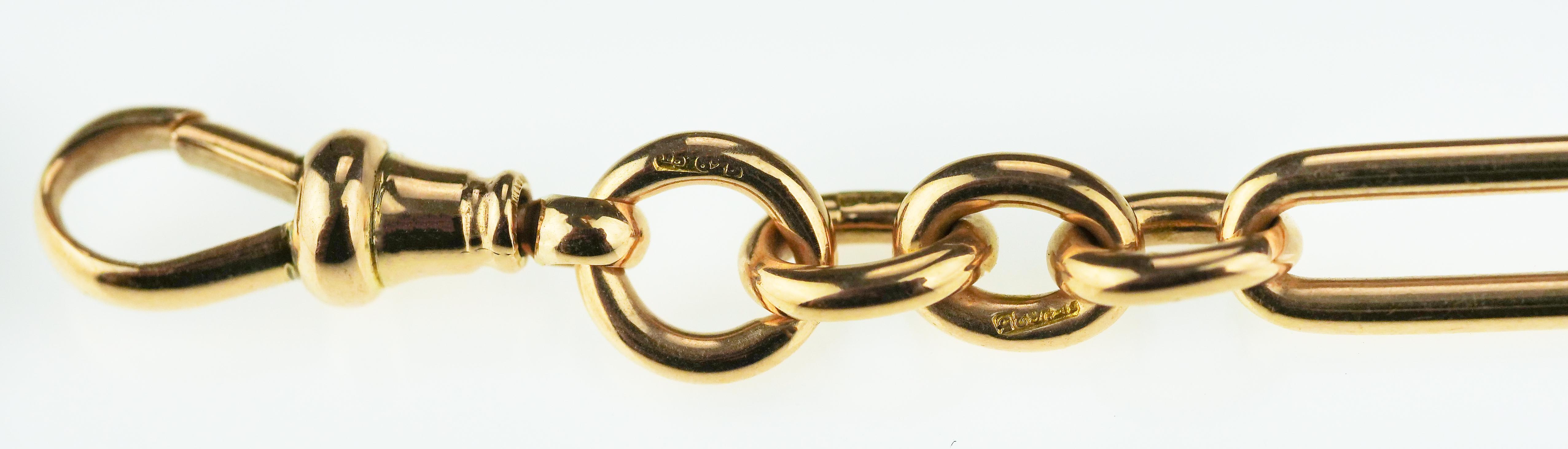 Women's or Men's Antique Victorian Pocket Watch Chain with British Hallmarked 15k Gold, 1891