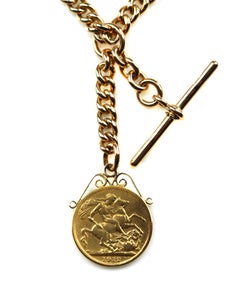 Antique Victorian Pocket Watch Chain with British Hallmarked 18 Karat Gold, 1915