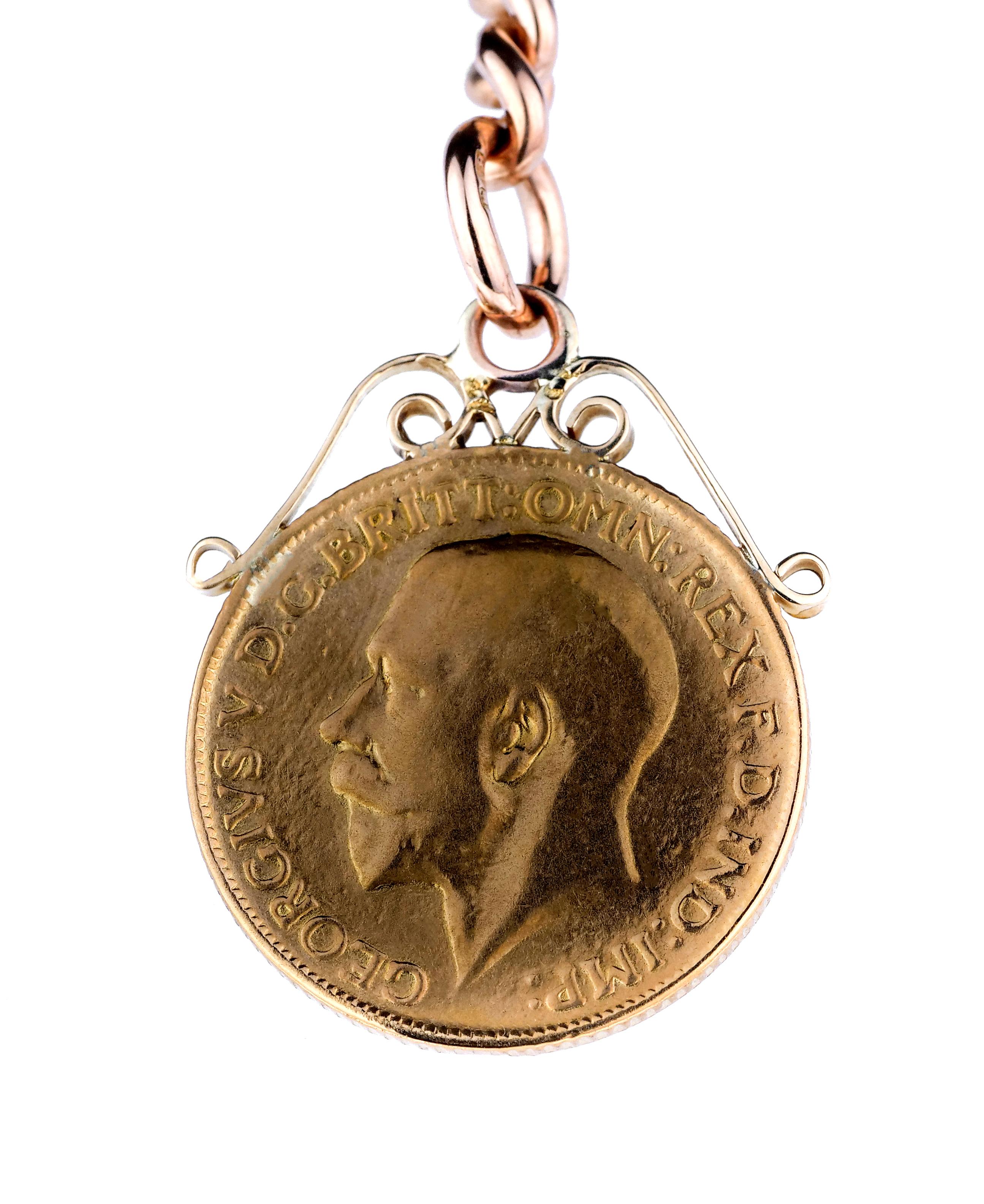 Antique Victorian Pocket Watch Chain with British Hallmarked 18 Karat Gold, 1915 In Good Condition In London, GB