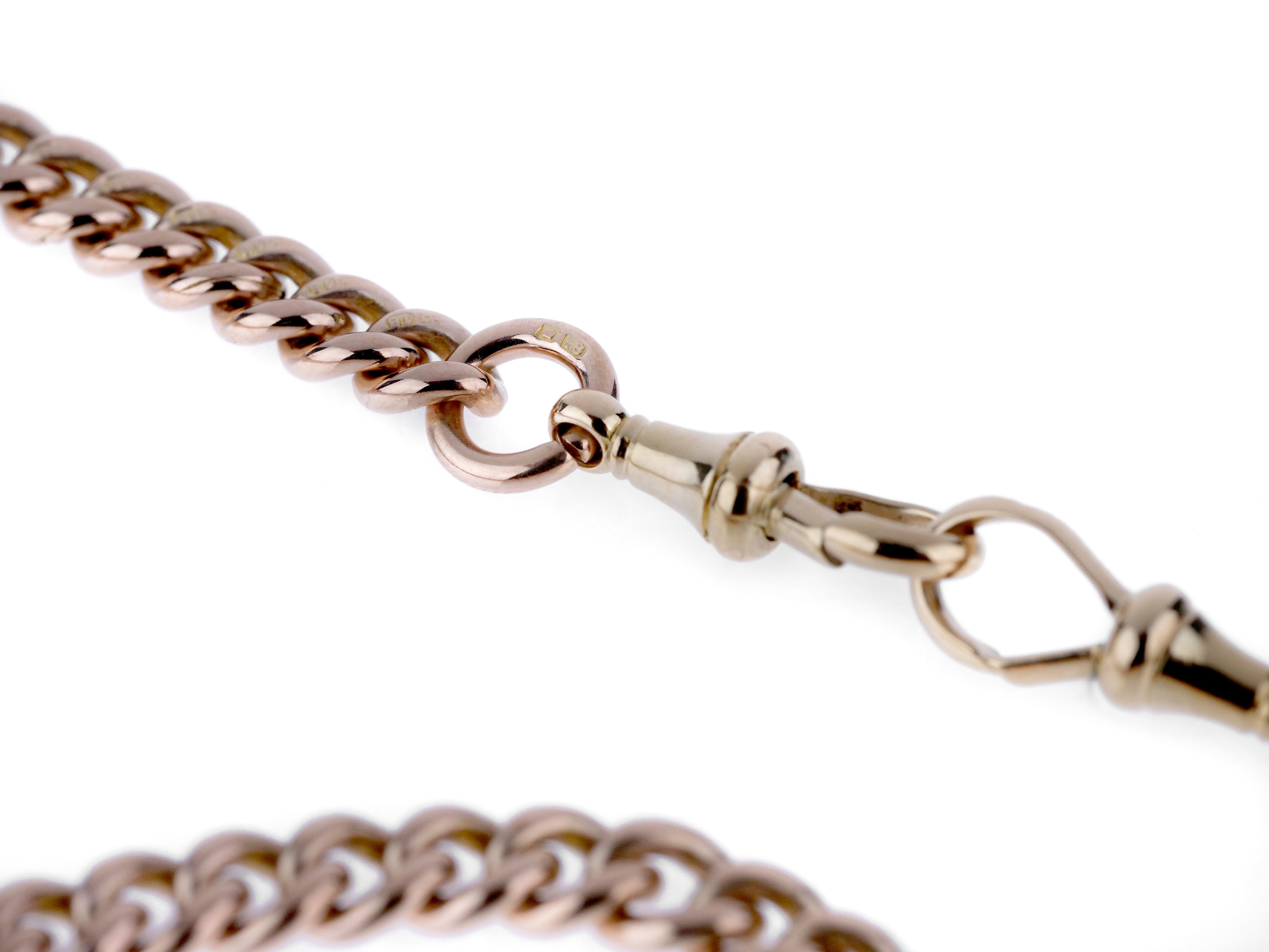 Men's Antique Victorian Pocket Watch Chain with British Hallmarked 18 Karat Gold, 1915