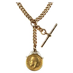 Antique Victorian Pocket Watch Chain with British Hallmarked 18 Karat Gold, 1915