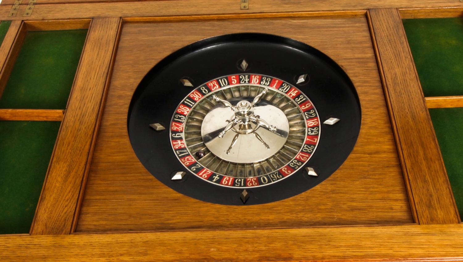 Antique Victorian Pollard Oak Games Card Roulette Table 19th C 13