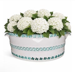 Antique Victorian Porcelain Foot Bath White & Green Italy