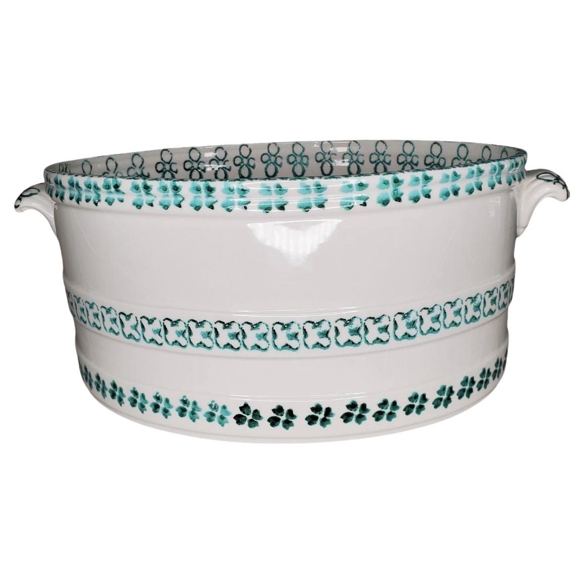 Antique Victorian Porcelain Foot Bath White 
Green Italy For Sale