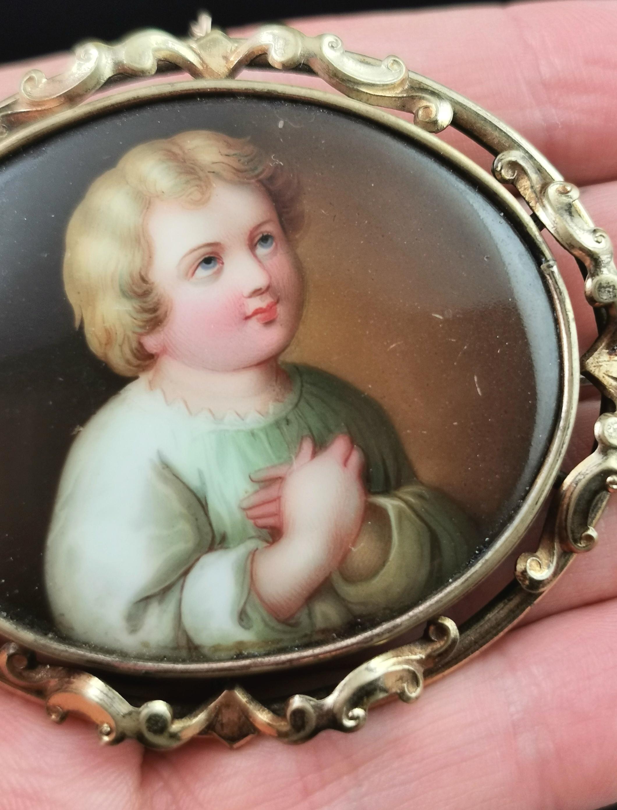 Antique Victorian portrait brooch, ceramic, hand painted  For Sale 2