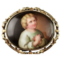 Vintage Victorian portrait brooch, ceramic, hand painted 