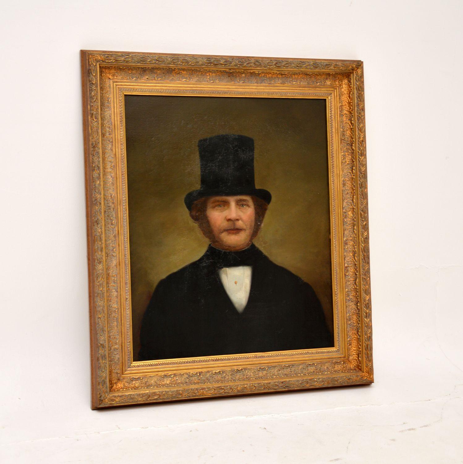 A wonderful antique Victorian portrait of a gentleman oil painting. This was painted in England, probably around 1860-1880.

The portrait is beautifully executed and is an impressive size.

The painting has some crazing and surface wear, seen in the