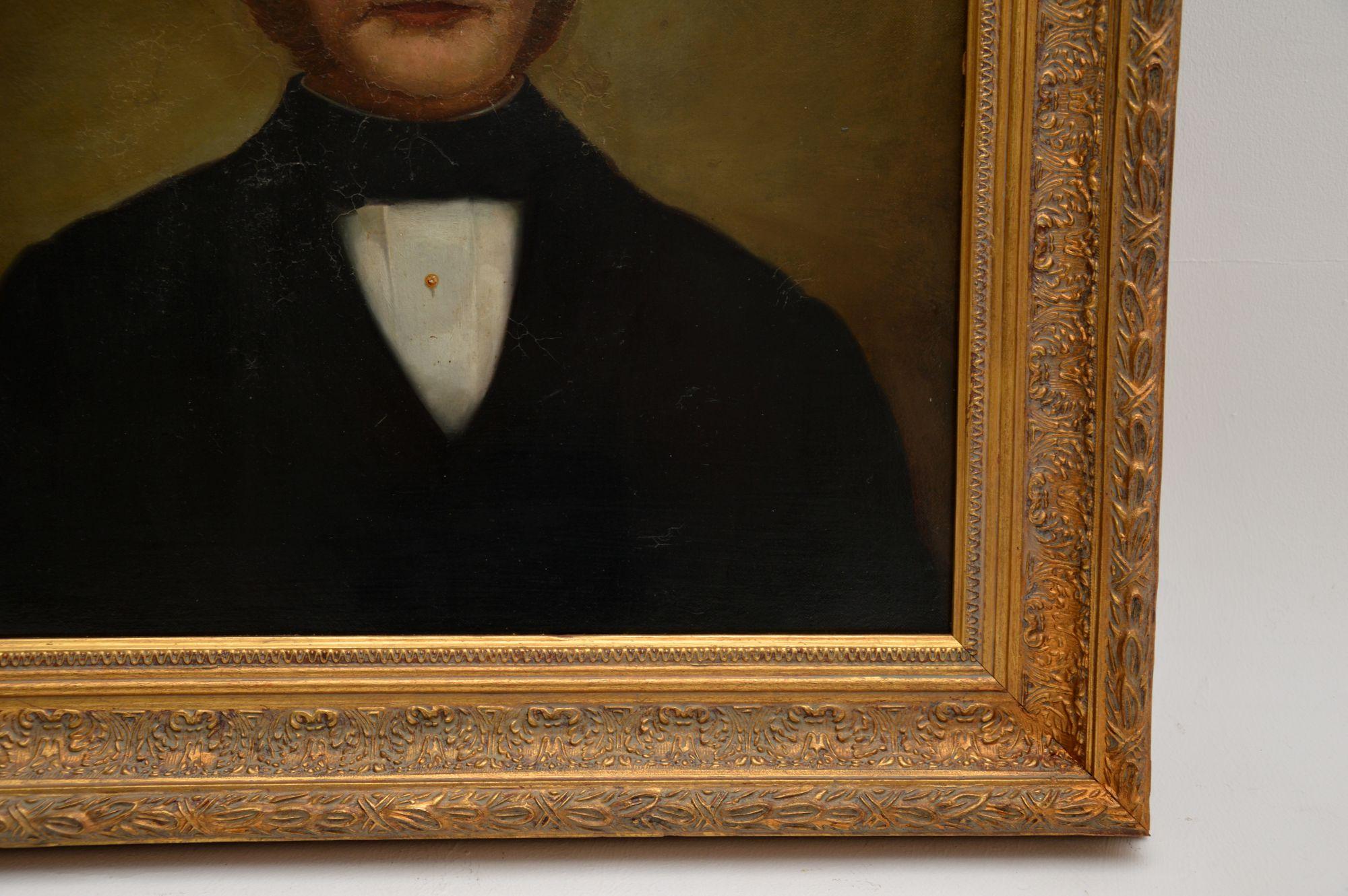 Canvas Antique Victorian Portrait of a Gentleman Oil Painting For Sale