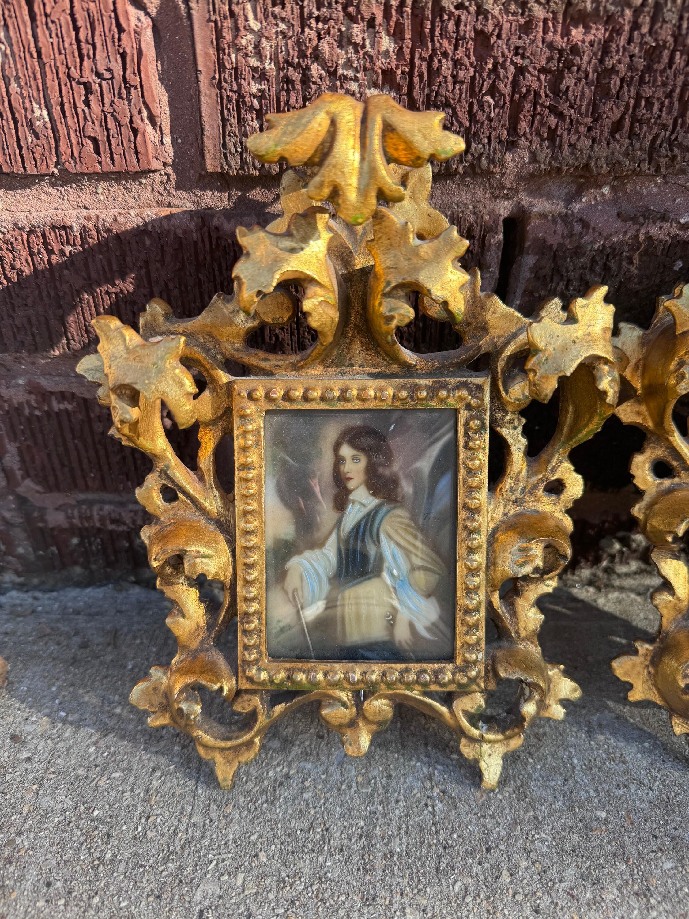 Antique Victorian Portraits on Hand-Painted Porcelain Plaques in Carved Frames For Sale 5